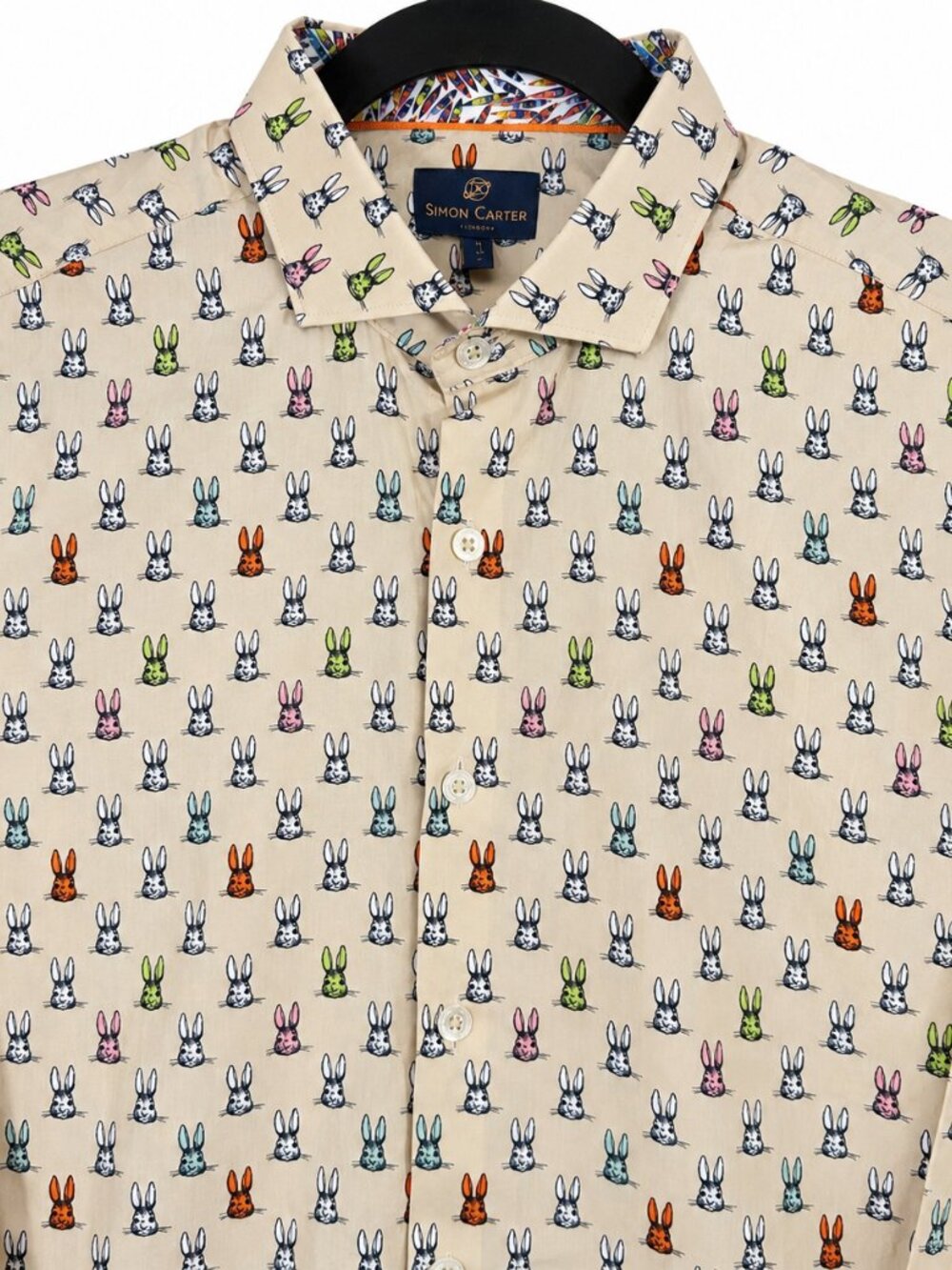 Simon Carter London Mens 40 Slim Fit Bunny Rabbit Print Cotton Button Up Shirt
